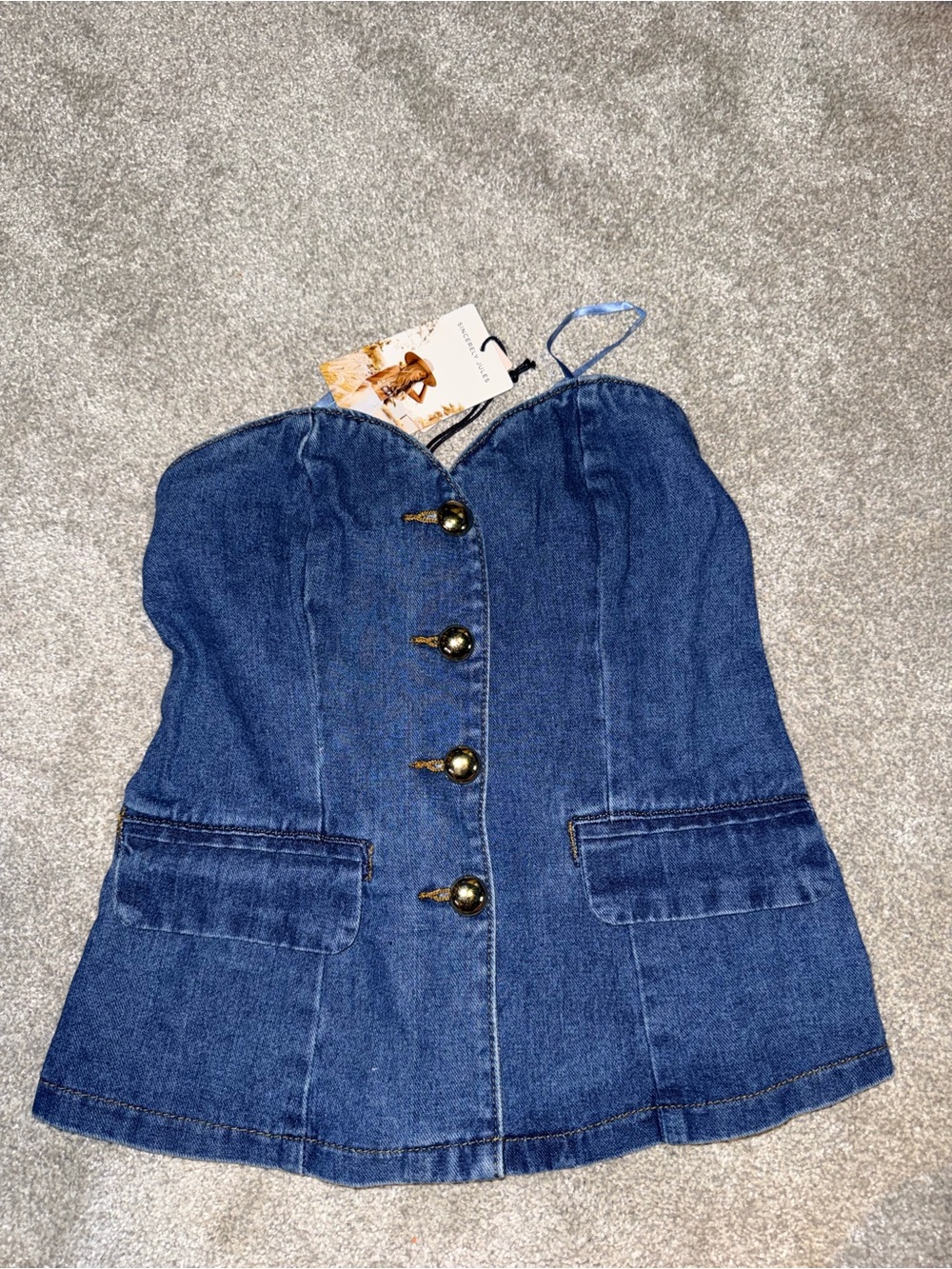 NWT Sincerely Jules Denim Corset Bustier Top Button Front Medium